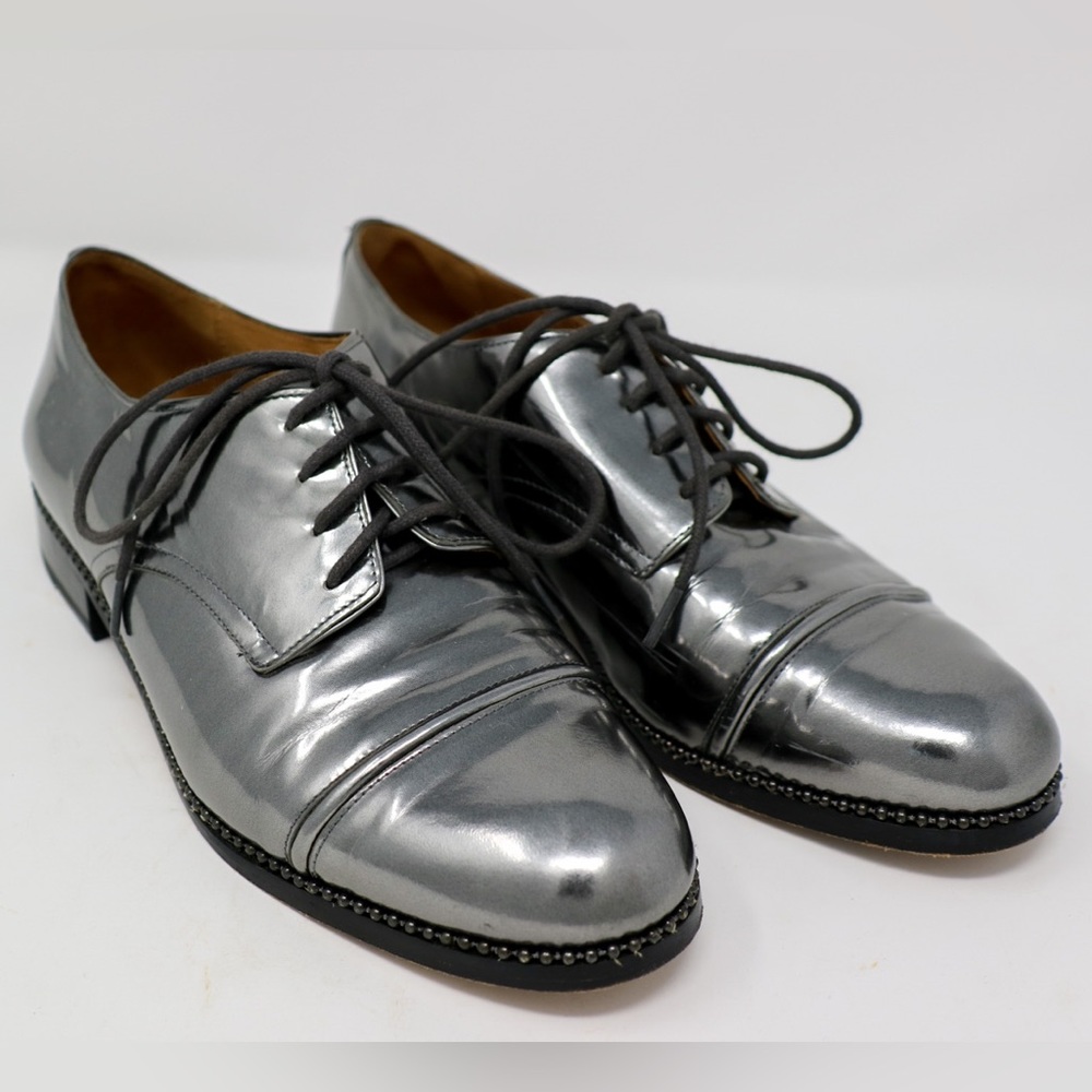 Coach Women’s Shoes 8.5 Edith Gunmetal Pewter Leather Oxford Lace up Dress Shoe